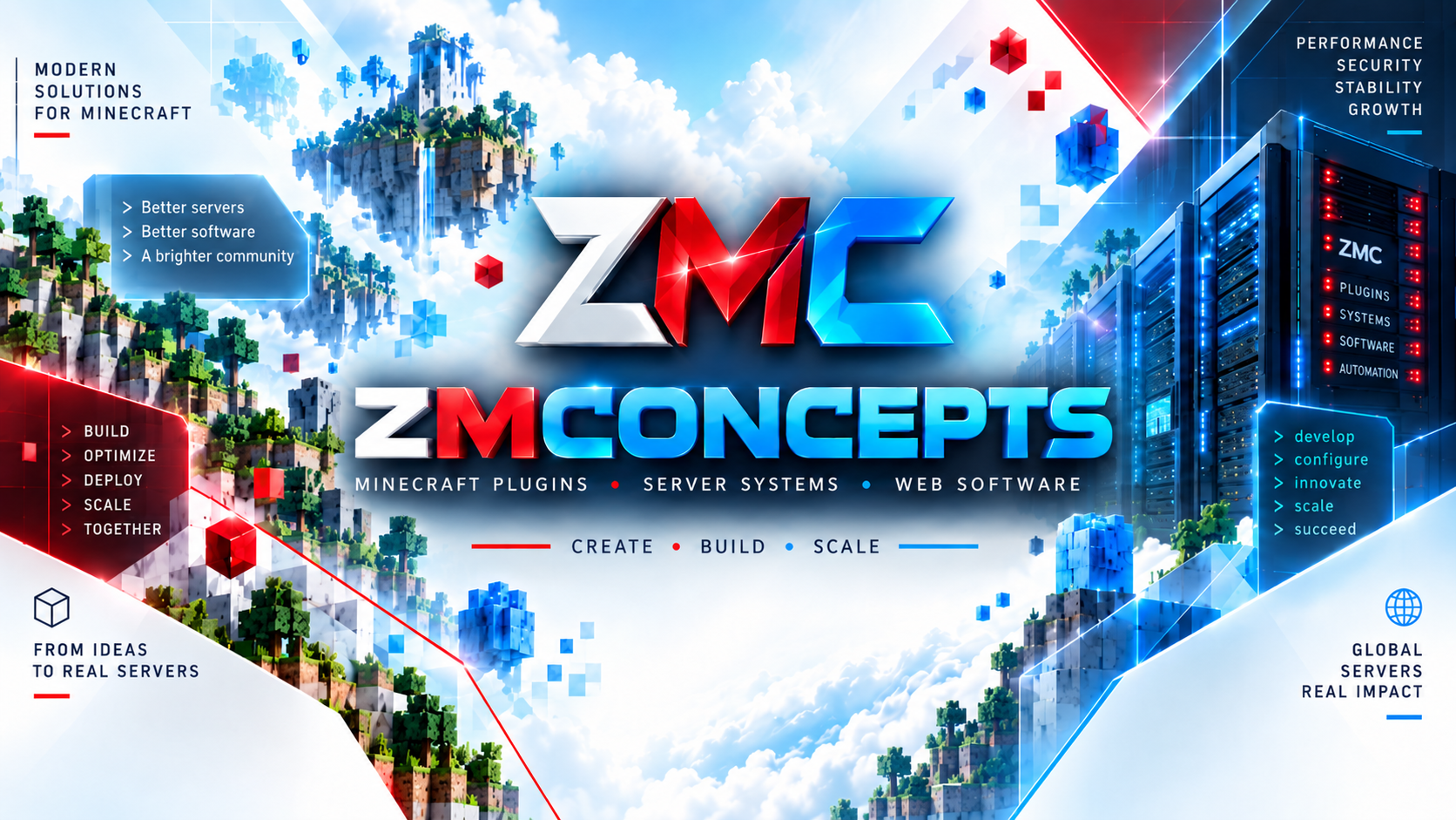 ZMConcepts banner showing Minecraft worlds, servers and the ZMC brand.
